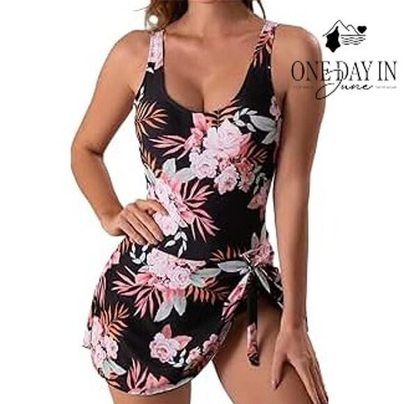 Eomenie Floral Swimdress One Piece Swimsuit Size L - Picture 1 of 8
